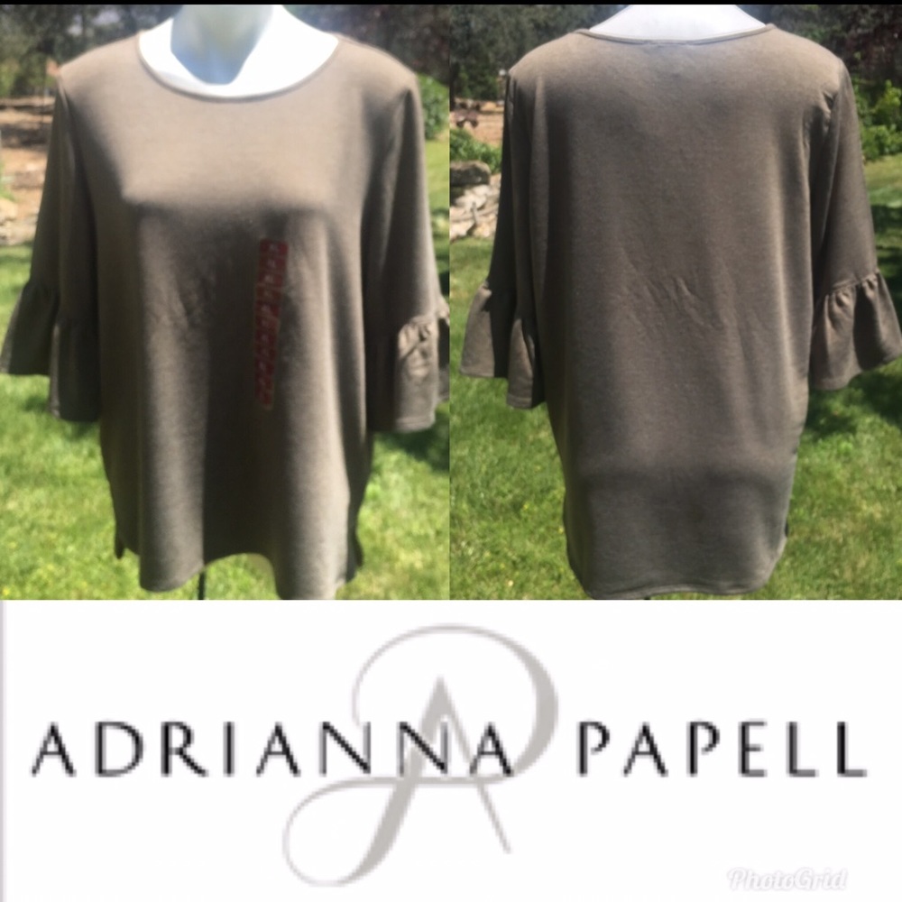 NWT Adrianna Papell Olive Blouse with Bell Sleeves